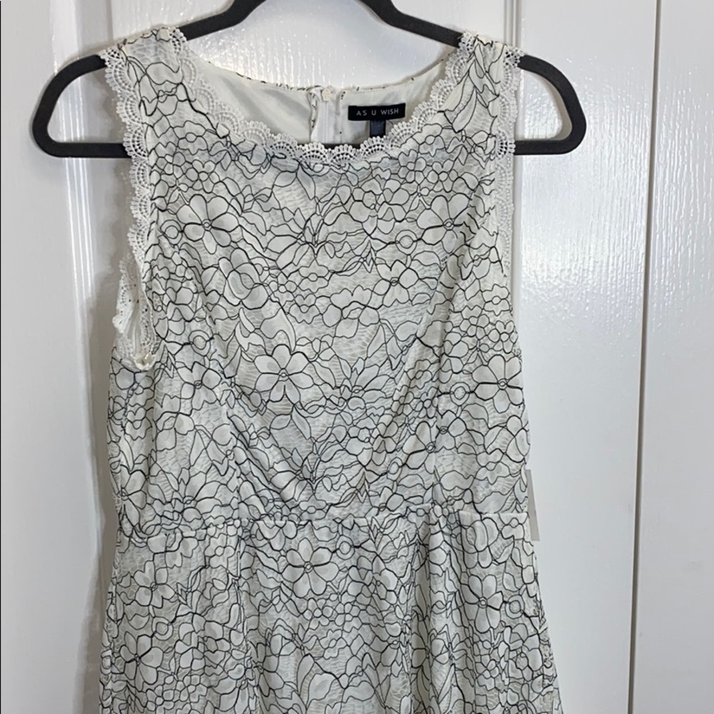 White and black floral print dress